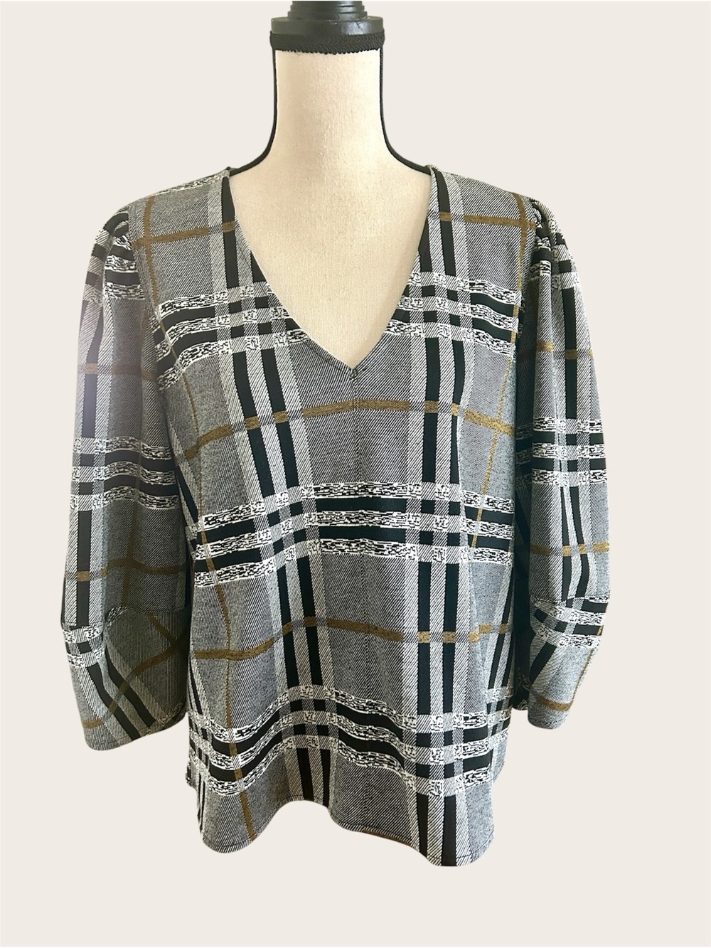 Anthropologie Current Air Plaid Structured Top Womens Size large Menswear Look